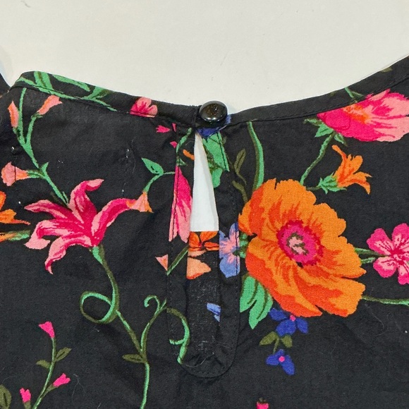 Old Navy Floral Peasant Top Girls L 10 12 Boho Black Ruffle Bell Sleeve Rayon - Picture 5 of 5